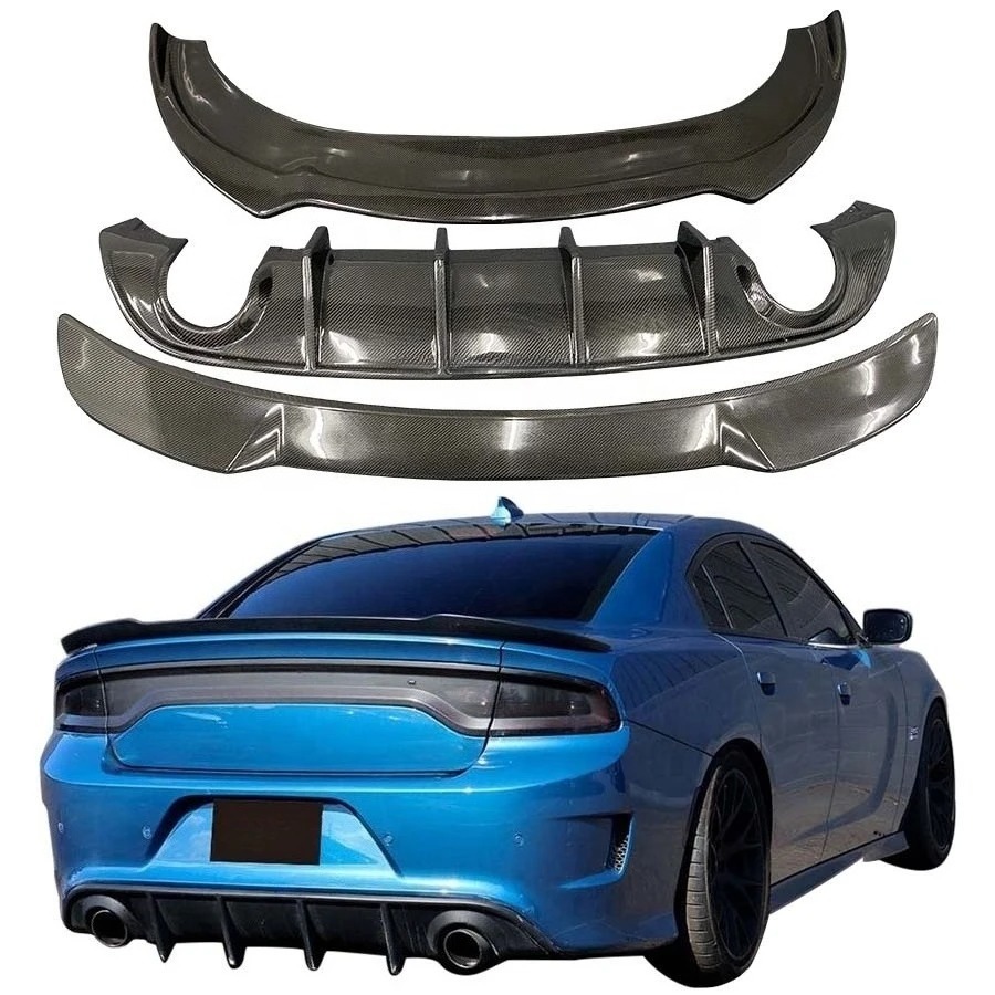 New  Carbon Fiber Bumper Front Lip for CHARGER 2015-2018 Exhaust Cut-Outs Rear Spoiler Rear Diffuser Bolt-On Body